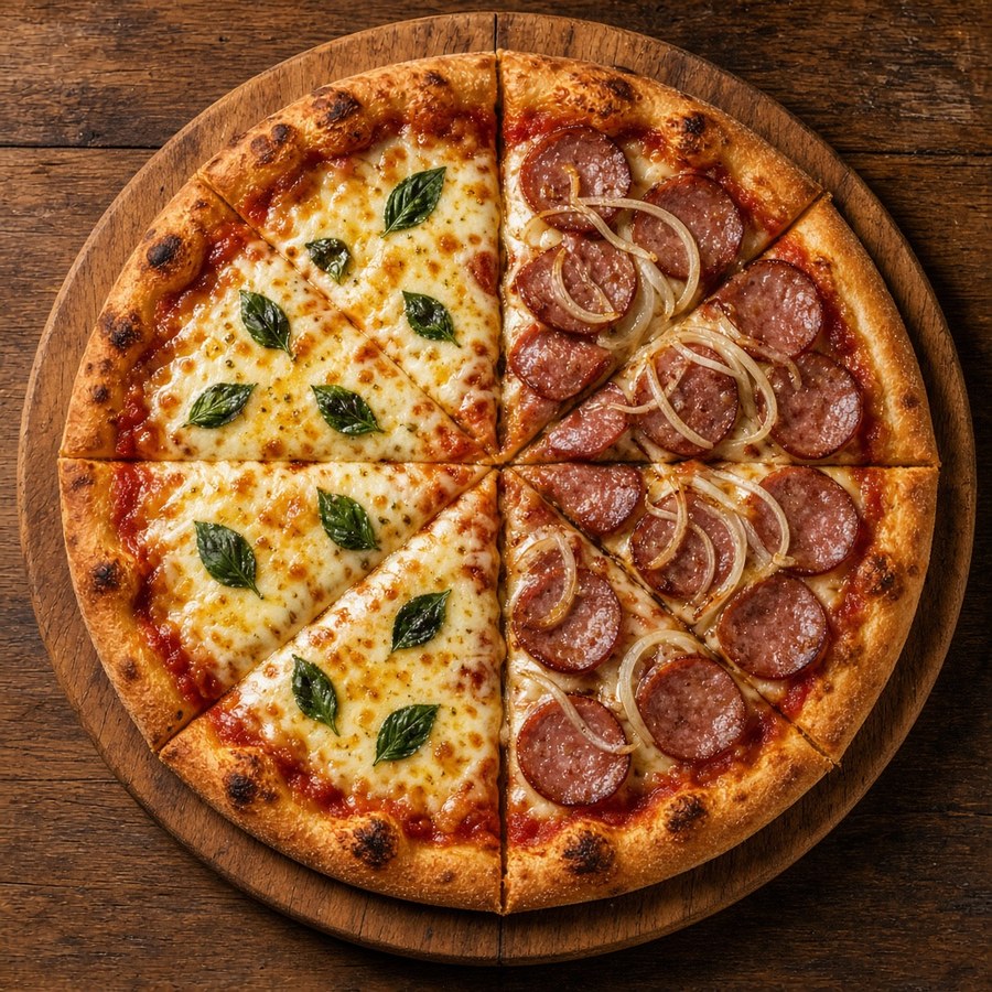 Pizza Pequena, 6 pedaços e dois sabores